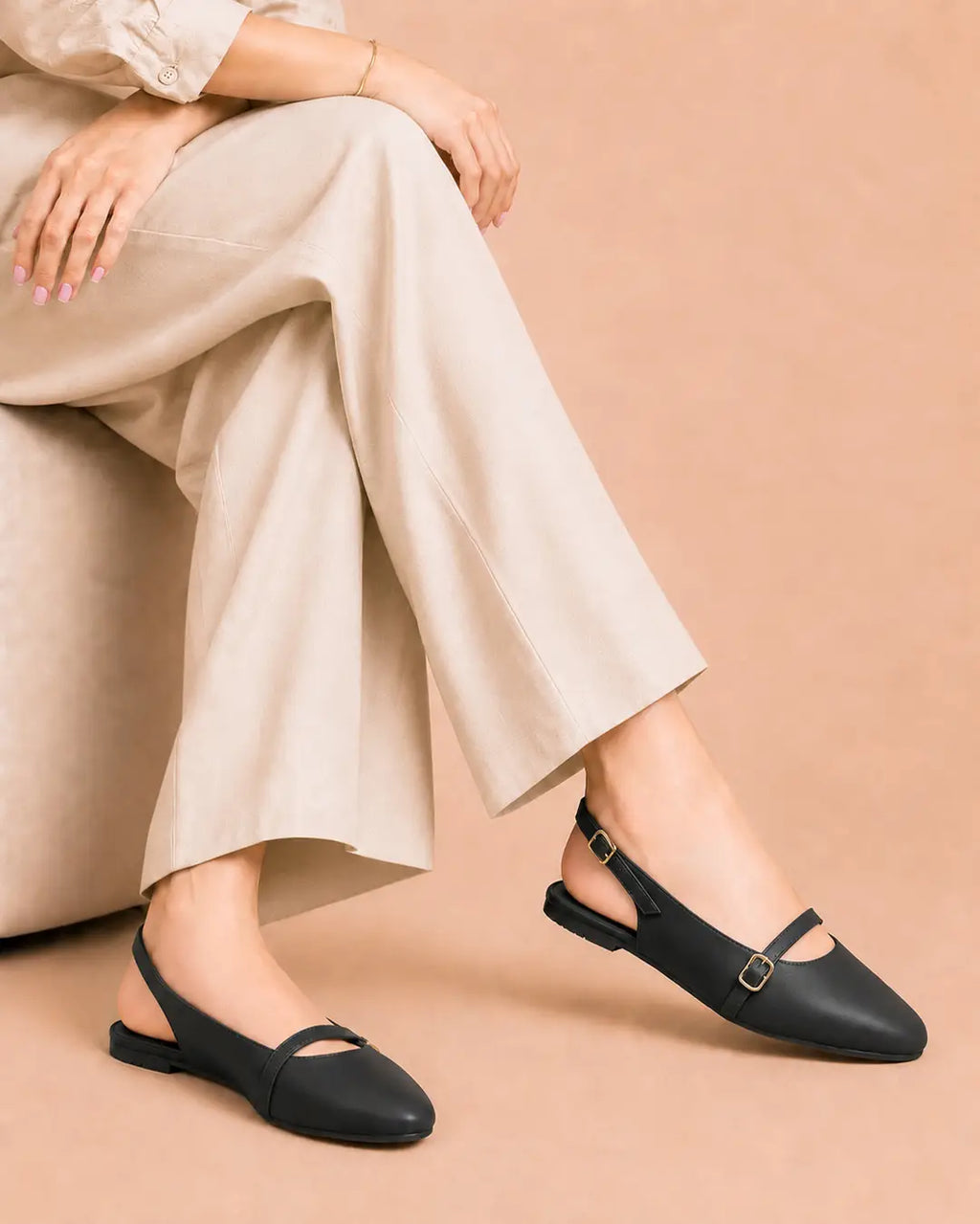 Elegant Slingback Pointed Toe Flats - 075 - Black