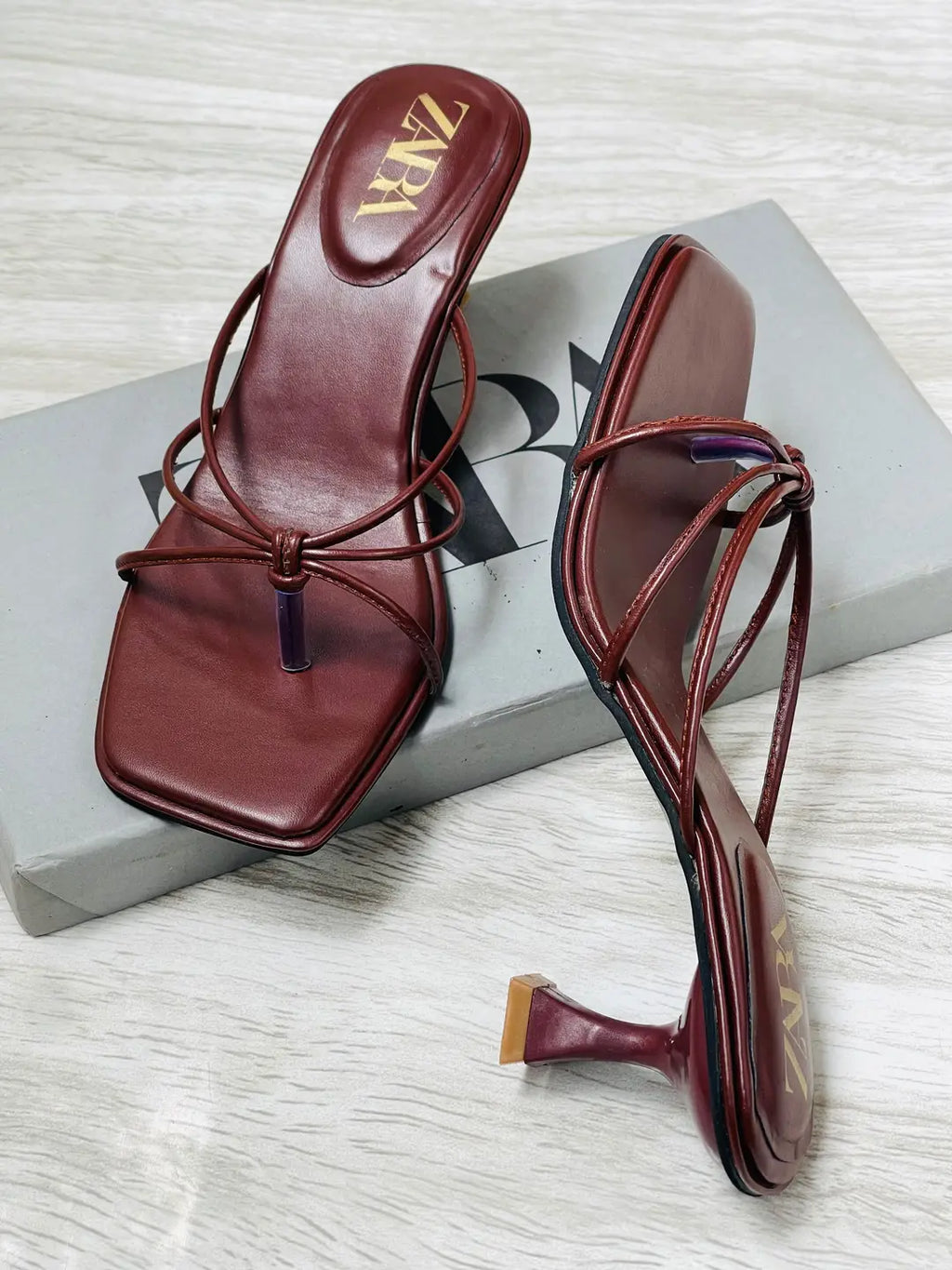 ZARA Knots Heels for Women – Square Toe Slip-On Kitten Heel Sandals | Stylish Party, Casual & Formal Ladies Heels with Brand Box