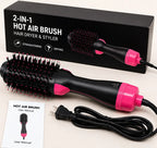 2-in-1 Hot Air Brush Hair Dryer & Straightening Brush | Electric Hair Styler | Pink & Black
