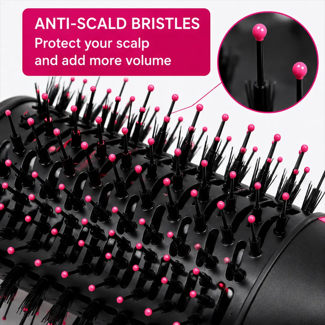 2-in-1 Hot Air Brush Hair Dryer & Straightening Brush | Electric Hair Styler | Pink & Black