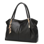 Black Faux Leather Handbag with Cat Charm & Gold Hardware
