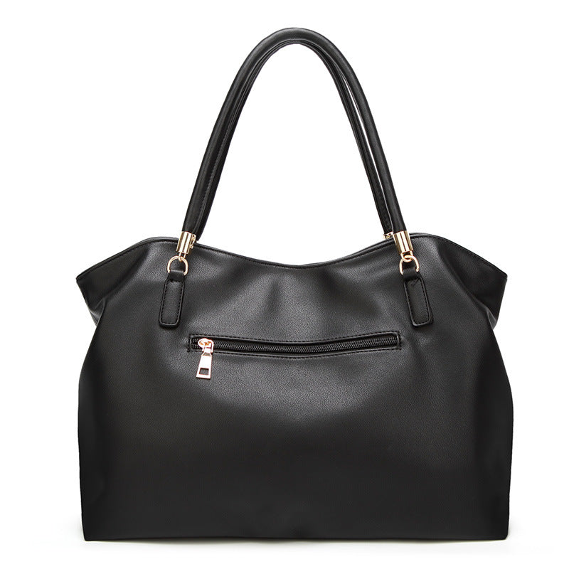 Black Faux Leather Handbag with Cat Charm & Gold Hardware