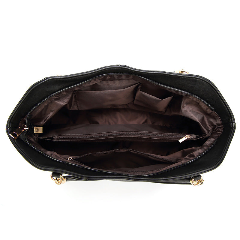 Black Faux Leather Handbag with Cat Charm & Gold Hardware