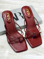 ZARA Knots Heels for Women – Square Toe Slip-On Kitten Heel Sandals | Stylish Party, Casual & Formal Ladies Heels with Brand Box